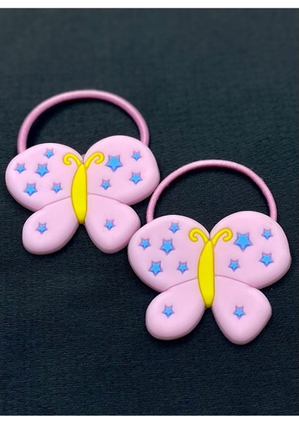 Pembe Renk Silikon Kelebek Ikili Lastik Çocuk Tokası