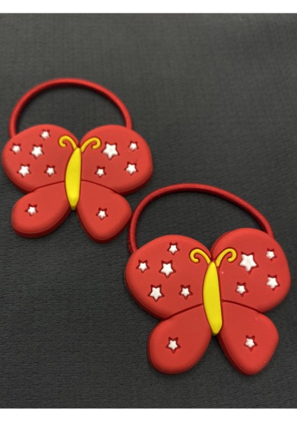 Kırmızı Renk Silikon Kelebek Ikili Lastik Çocuk Tokası