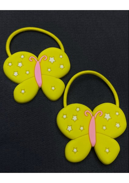 Sarı Renk Silikon Kelebek Ikili Lastik Çocuk Tokası