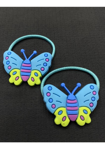 Mavi Renk Silikon Kelebek Ikili Lastik Çocuk Tokası