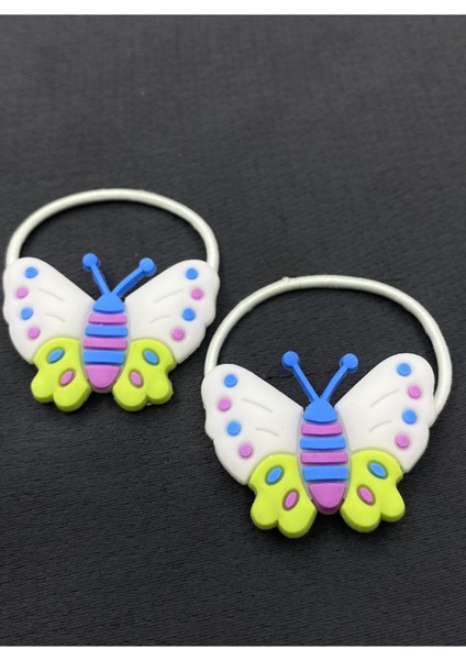 Beyaz Renk Silikon Kelebek Ikili Lastik Çocuk Tokası