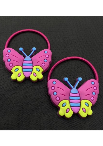Pembe Renk Silikon Kelebek Ikili Lastik Çocuk Tokası