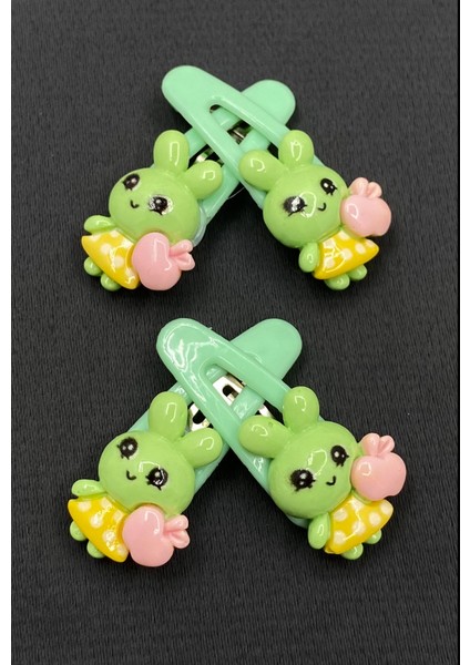 Yeşil Renk Dörtlü Tavşan Çıt Çıt Çocuk Tokası 4cm