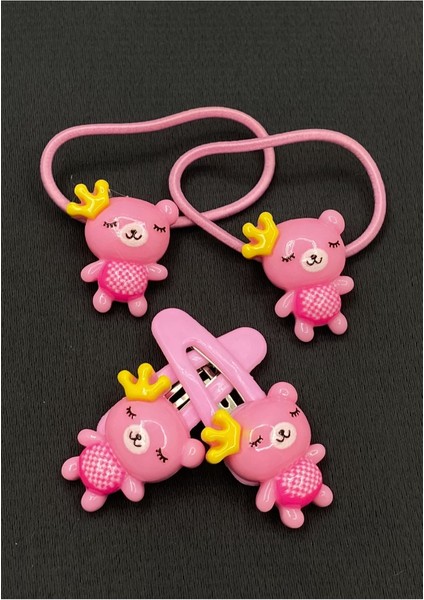 Pembe Renk 2 Lastik 2 Çıt Çıt Çocuk Tokası 4cm