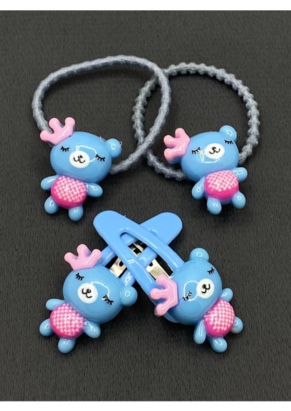 Mavi Renk 2 Lastik 2 Çıt Çıt Çocuk Tokası 4cm