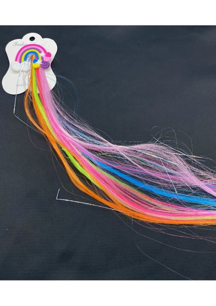 Renkli Silikon Gökkuşağı Figürlü Maşalı Çocuk Yapay Saç