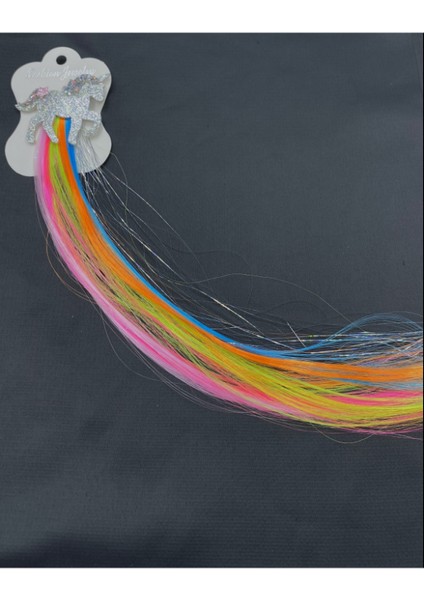 Renkli Unicorn Figürlü Maşalı Çocuk Yapay Saç