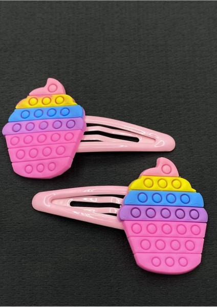 Pembe Renk LEGO Model Kek Çıt Çıtlı Ikili Çocuk Saç Tokası