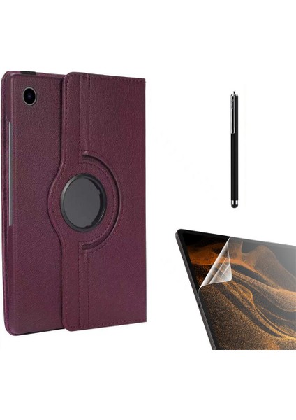 Samsung Galaxy Tab A9+ Plus X210 Kılıf Kapaklı Standlı 360 Dönebilen Koruma DN11+NANO+KALEM Mor