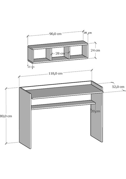 118 cm Sera Çalışma Masası Duvar Raflı Beyaz Ceviz