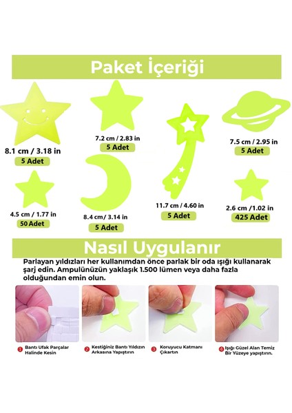 150 Adet Karanlıkta Parlayan Fosforlu Ay ve Yıldız Tasarımlı Deko