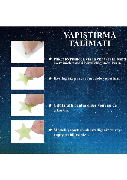 150 Adet Karanlıkta Parlayan Fosforlu Ay ve Yıldız Tasarımlı Deko