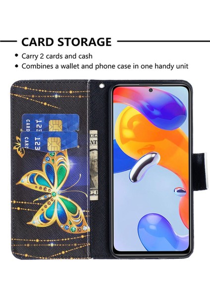 Xiaomi Redmi Için 10C Pu Deri Desen Baskı Kılıfı Telefon Stand Cüzdan Kapak-Yahudi Kelebek (Yurt Dışından) modelleri