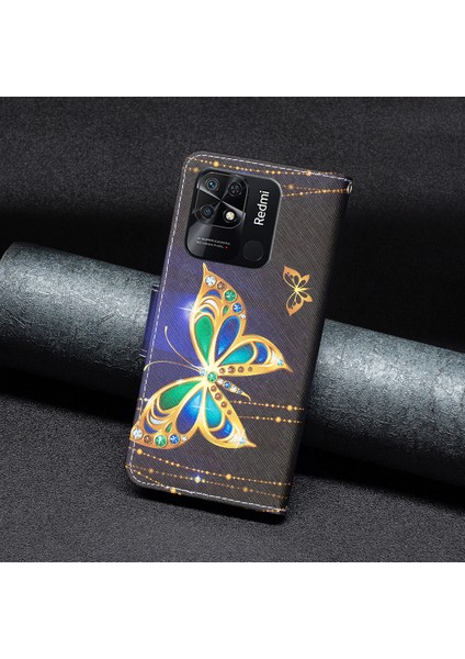 Xiaomi Redmi Için 10C Pu Deri Desen Baskı Kılıfı Telefon Stand Cüzdan Kapak-Yahudi Kelebek (Yurt Dışından) indirimleri