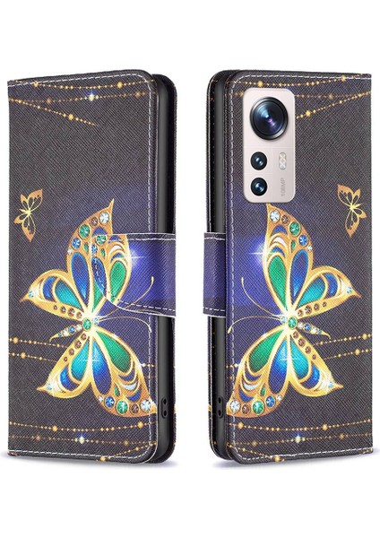 Xiaomi Için 12 Lite Pu Deri Cüzdan Telefon Kılıf Desen Baskı Katlanabilir Stand Kapak Yahudi Kelebek (Yurt Dışından)