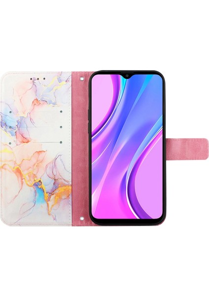 4U Sky Xiaomi Için Redmi 10C/REDMI 10 (Hindistan), Mermer Desen Tam Kapsam Deri Kılıf Stand Stand Cüzdan Telefon Kabuk Milky Yolu Mermer Beyaz LS004 (Yurt Dışından)