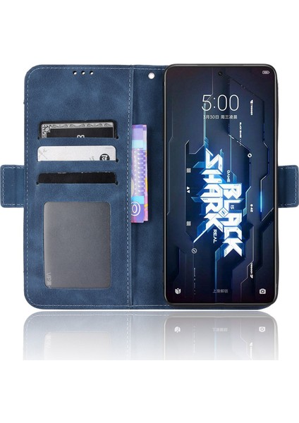 Xiaomi Black Shark Için 5 Çoklu Kart Yuvası Telefon Kapağı Anti-Çizelge Pu Deri Cüzdan Standı Kılıf Mavisi (Yurt Dışından)