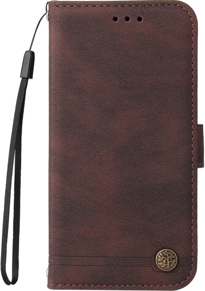 Xiaomi Için Redmi A1 4g/a2 4g Ağaç Desen Metal Düğmesi Cilt Touch Telefon Kılıfı Pu Deri Çizgiler Baskılı Manyetik Tokalı Cüzdan Stand Kapağı Strap-Brown (Yurt Dışından) indirimleri