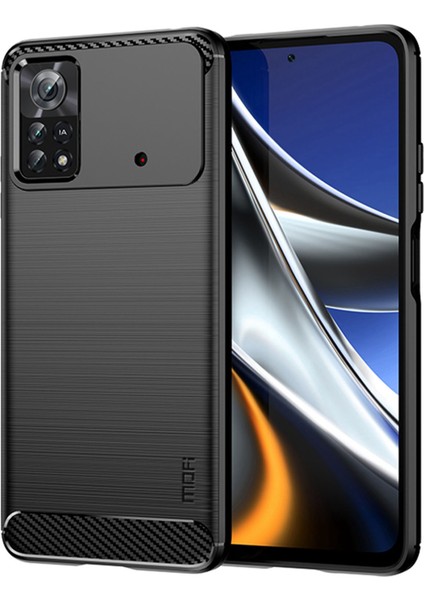 Xiaomi Poco X4 Pro 5g Yumuşak Cilt Esnek Tpu Anti-Slatch Anti-Slatch Telefon Kılıfı Karbon Fiber Doku Fırçalanmış Şok Geçirmez Şık Kasa-Siyah (Yurt Dışından)