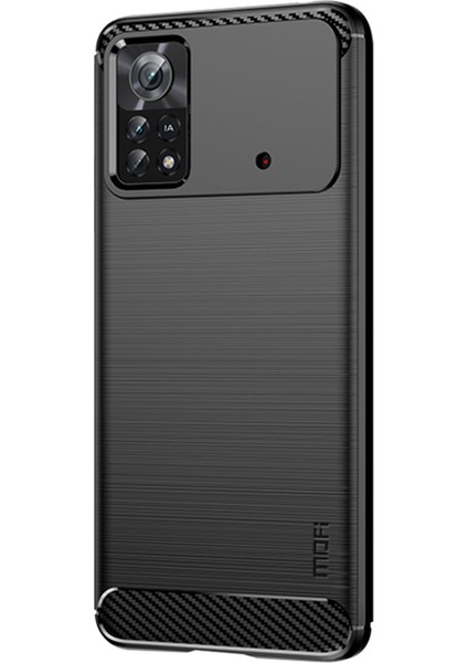 Xiaomi Poco X4 Pro 5g Yumuşak Cilt Esnek Tpu Anti-Slatch Anti-Slatch Telefon Kılıfı Karbon Fiber Doku Fırçalanmış Şok Geçirmez Şık Kasa-Siyah (Yurt Dışından)