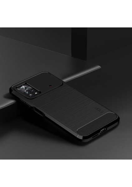 Xiaomi Poco X4 Pro 5g Yumuşak Cilt Esnek Tpu Anti-Slatch Anti-Slatch Telefon Kılıfı Karbon Fiber Doku Fırçalanmış Şok Geçirmez Şık Kasa-Siyah (Yurt Dışından)