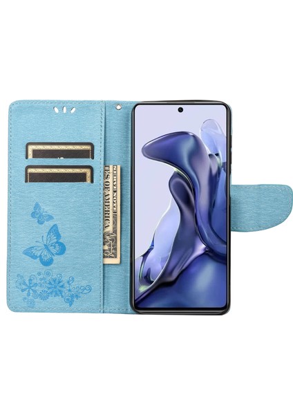 Xiaomi Poco X4 Pro 5g Pu Deri Kelebek Çiçeği Baskılı Stand Flip Cover Tpu Iç Kabuk Şok Geçirmez Koruyucu Cüzdan Telefon Kılıfı Strap-Blue (Yurt Dışından) fiyatları