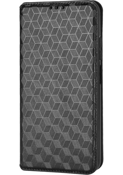 4U Sky Xiaomi Poco M4 Pro 4g Rhombus Için Baskılı Deri Koruyucu Kabuk Manyetik Otomatik Kapanan Flip Stand Cep Telefonu Cüzdan Case-Black (Yurt Dışından)