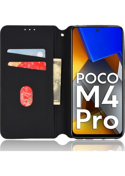 4U Sky Xiaomi Poco M4 Pro 4g Rhombus Için Baskılı Deri Koruyucu Kabuk Manyetik Otomatik Kapanan Flip Stand Cep Telefonu Cüzdan Case-Black (Yurt Dışından)