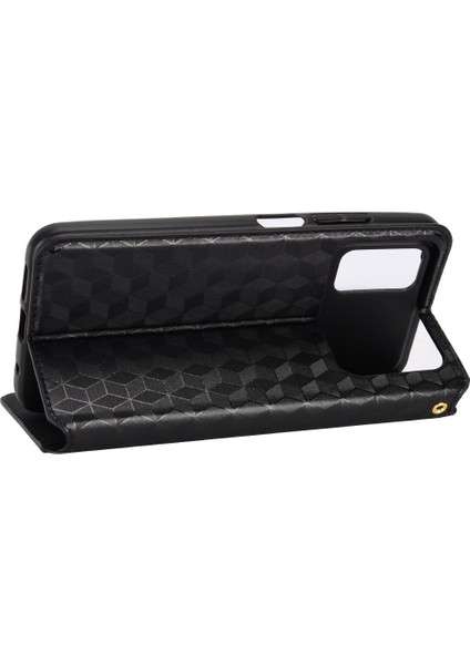 4U Sky Xiaomi Poco M4 Pro 4g Rhombus Için Baskılı Deri Koruyucu Kabuk Manyetik Otomatik Kapanan Flip Stand Cep Telefonu Cüzdan Case-Black (Yurt Dışından)