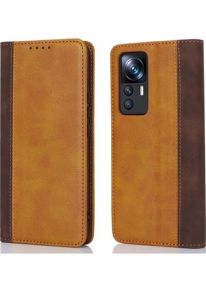 Xiaomi 12T 5G/12T Pro 5g/redmi K50 Ultra Pu Deri Telefon Kılıfı Stand Iki Renk Ekleme Cüzdan Kapak Sarı+Kahverengi (Yurt Dışından)