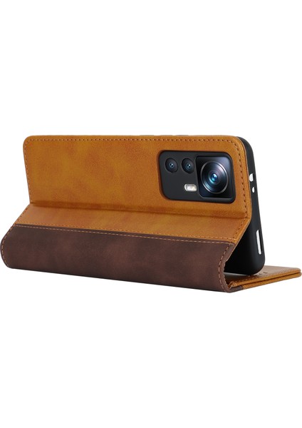 Xiaomi 12T 5G/12T Pro 5g/redmi K50 Ultra Pu Deri Telefon Kılıfı Stand Iki Renk Ekleme Cüzdan Kapak Sarı+Kahverengi (Yurt Dışından) modelleri
