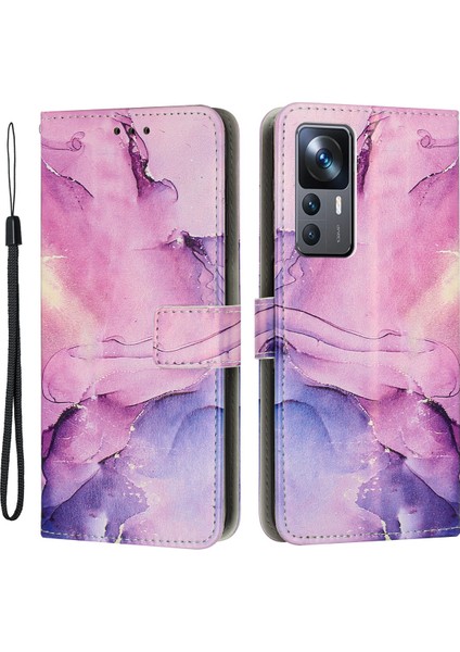 Xiaomi 12T 5G/12T Pro 5g/redmi K50 Ultra 5g Damla Geçirmez Pu Deri Telefon Stand Örneği Manyetik Toka Mermer Desen Baskı Cüzdan Kapağı Strap-Sergi ile (Yurt Dışından)