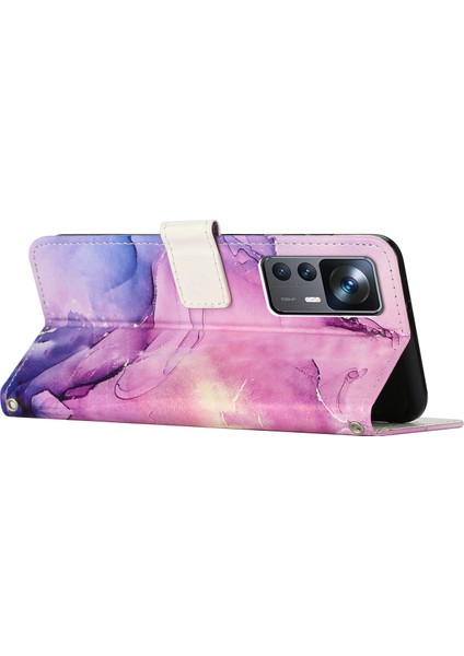 Xiaomi 12T 5G/12T Pro 5g/redmi K50 Ultra 5g Damla Geçirmez Pu Deri Telefon Stand Örneği Manyetik Toka Mermer Desen Baskı Cüzdan Kapağı Strap-Sergi ile (Yurt Dışından)