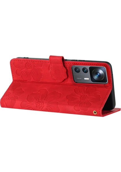 Xiaomi 12T 5G/12T Pro 5g/redmi K50 Ultra Stand Telefon Kılıf Çiçekleri Baskılı Pu Deri Cüzdan Kapak-Kırmızı (Yurt Dışından) indirimleri
