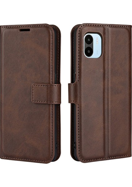 Xiaomi Için Redmi A1 4g/a2 4g Buzağı Dokusu Pu Deri Deri Telefon Stand Cüzdan Kılıfı Kare Manyetik Kıta Şok Geçirmez Kapak-Kahverengi (Yurt Dışından)