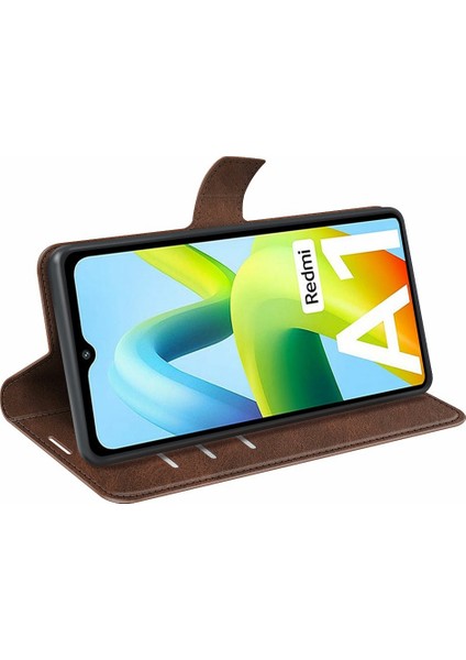 Xiaomi Için Redmi A1 4g/a2 4g Buzağı Dokusu Pu Deri Deri Telefon Stand Cüzdan Kılıfı Kare Manyetik Kıta Şok Geçirmez Kapak-Kahverengi (Yurt Dışından) modelleri
