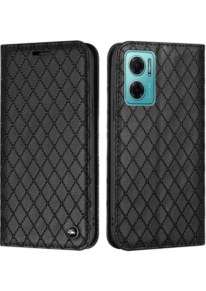 Xiaomi Için Redmi 10 5g/not 11E 5g/redmi 10 Prime+ 5g Çizgi Anti-Çizelge Litchi Doku Cüzdan Kılıfı Folio Flip Cover Rhombus Pat Desen Pu Deri Stand-Black (Yurt Dışından)