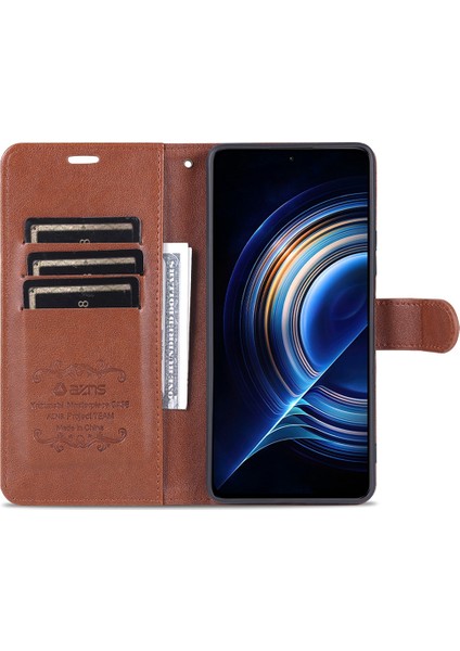 Xiaomi Için Redmi K50 PRO/K50 Cüzdan Telefon Kılıfı Dokulu Pu Deri Foli Flip Kitap Kapağı Tpu Şok Geçirmez Stand Case-Brown (Yurt Dışından)