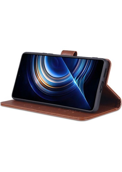 Xiaomi Için Redmi K50 PRO/K50 Cüzdan Telefon Kılıfı Dokulu Pu Deri Foli Flip Kitap Kapağı Tpu Şok Geçirmez Stand Case-Brown (Yurt Dışından)