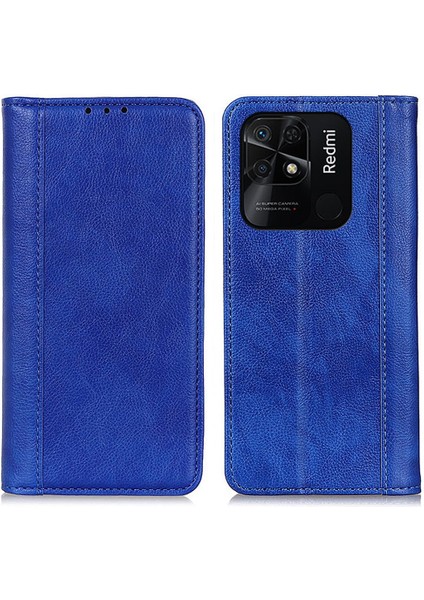 Xiaomi Redmi Için 10C Bölünmüş Deri Ayarlanabilir Stand Kılıfı Litchi Doku Otomatik Kapanış Manyetik Cüzdan Flip Cover-Blue (Yurt Dışından)