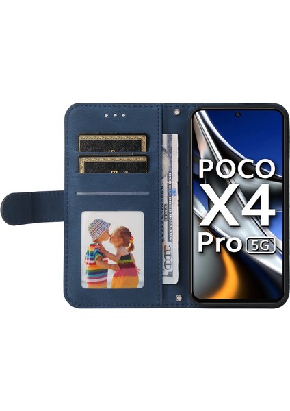 Xiaomi Için Poco X4 Pro 5g Ağaç Desen Metal Düğmesi Şok Geçirmez Deri Telefon Kılıfı Stand Cüzdan Kapağı Kayış Mavisi (Yurt Dışından) modelleri