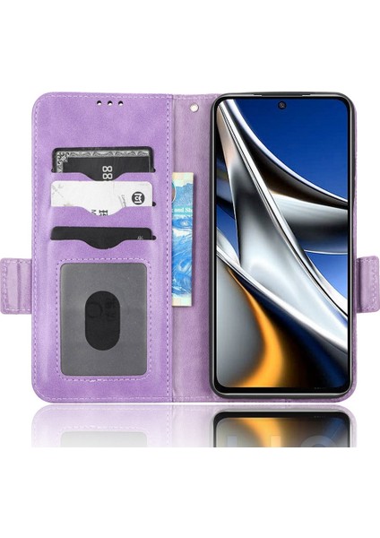 Xiaomi Poco X4 Pro 5g Folio Foli Pu Deri Deri Stand Kılıfı Baskılı Üçgen Desen Telefon Cüzdan Kapak-Morası (Yurt Dışından) fiyatları