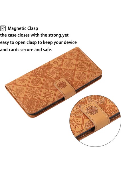 Xiaomi 12T 5G/12T Pro 5g/redmi K50 Ultra 5g Mıknatıs Toka Etnik Baskıda Baskı Cüzdan Eller Seçim Deri Kılıf Strap-Brown (Yurt Dışından) fiyatları