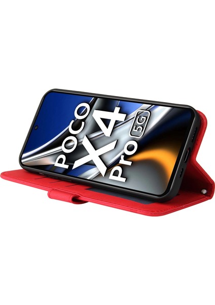 Xiaomi Için Poco X4 Pro 5g Ağaç Desen Metal Düğmesi Şok Geçirmez Deri Telefon Kılıfı Stand Cüzdan Kapağı Strap-Red ile (Yurt Dışından) fırsatları