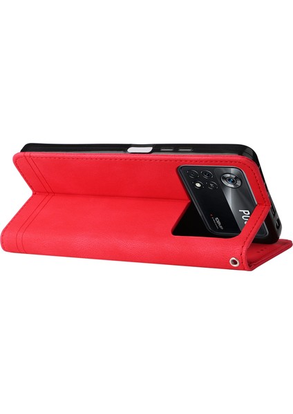 Xiaomi Için Poco X4 Pro 5g Ağaç Desen Metal Düğmesi Şok Geçirmez Deri Telefon Kılıfı Stand Cüzdan Kapağı Strap-Red ile (Yurt Dışından) indirimleri