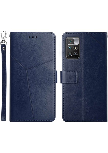 Xiaomi Için Redmi 10 5g/redmi 10 Prime+ 5g/redmi Not 11E 5g Cüzdan Kılıfı Y Şekilli Çizgiler Pu Deri Manyetik Flip Stand Kapağı Kayış Mavisi ile (Yurt Dışından)