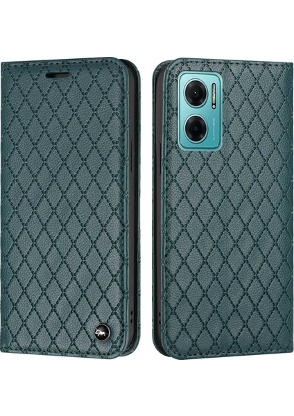 Xiaomi Için Redmi 10 5g/not 11E 5g/redmi 10 Prime+ 5g Çizgi Anti-Çizelge Litchi Doku Cüzdan Kılıfı Foli Foli Flip Kapak Rhombus Pat Pu Deri Stand Yeşili (Yurt Dışından)