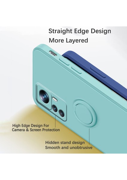 Xiaomi 12T Pro 5g Yüzük Kickstand Telefon Kasası Sıvı Silikon Koruyucu Telefon Kapağı Lanyard-Dark Yeşil (Yurt Dışından) modelleri
