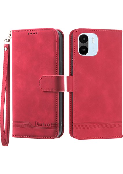 Dierfeng Df-03 Xiaomi Redmi A1 4g/a2 4g Için Cep Telefonu Cüzdan Kılıfı, Pu Deri Stand Telefon Kapak Çizgileri Basılı Kırmızı (Yurt Dışından)