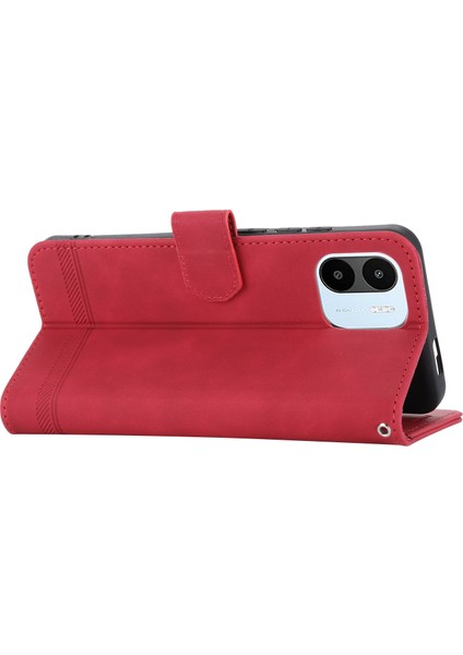 Dierfeng Df-03 Xiaomi Redmi A1 4g/a2 4g Için Cep Telefonu Cüzdan Kılıfı, Pu Deri Stand Telefon Kapak Çizgileri Basılı Kırmızı (Yurt Dışından)